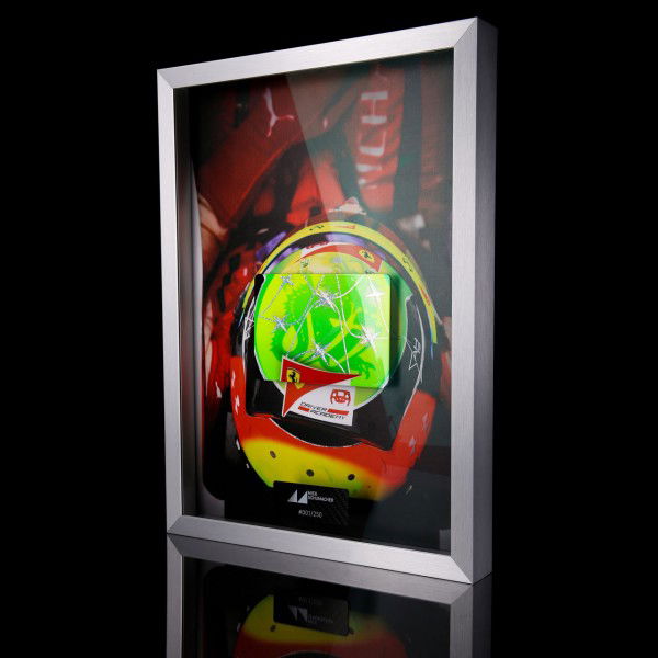 Mick Schumacher 2020 picture with handpainted carbon plate helmet 2020