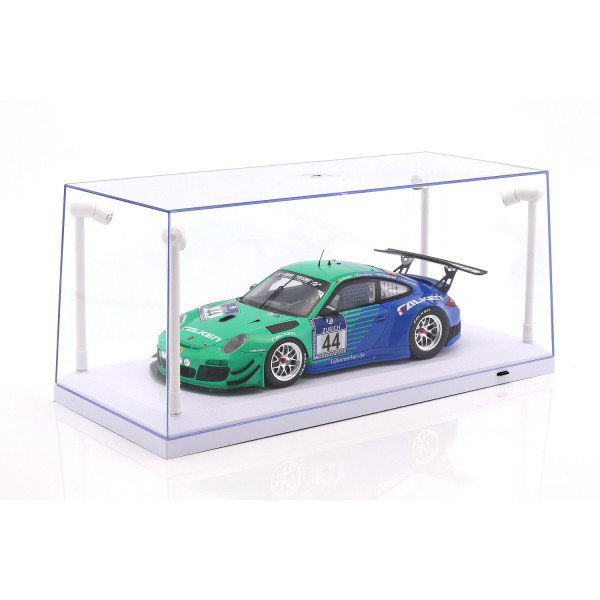 Vitrine unique blanc avec 4 lampes LED mobiles pour l'échelle 1/18