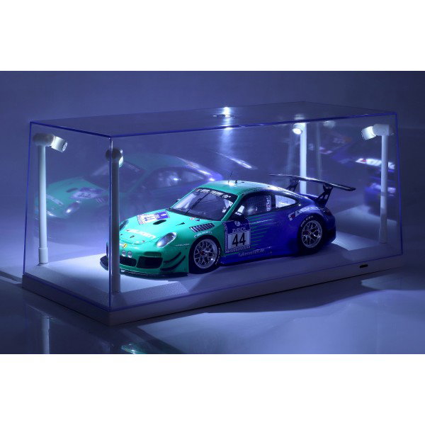 Single showcase white with 4 movable LED lamps for scale 1/18