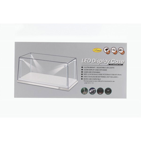 Vitrine unique blanc avec 4 lampes LED mobiles pour l'échelle 1/18