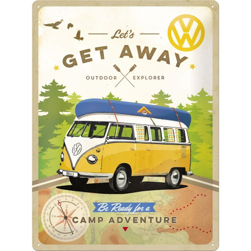 Plaque en Métal VW Bulli - Let's Get Away 30x40cm