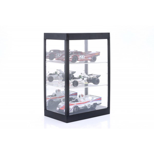 Display case with LED lighting and mirror for model cars on a scale of 1/18, 1/24, 1/43 black