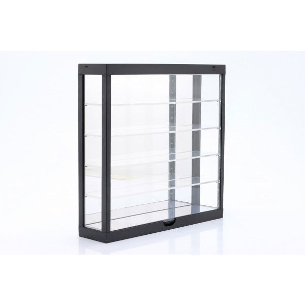 Display case with LED lighting and mirror for model cars on a scale of 1/43, 1/64 black