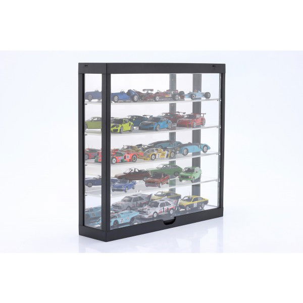 Vitrine mit LED-Beleuchtung und Spiegel für Modellautos im Maßstab 1:43, 1:64 schwarz