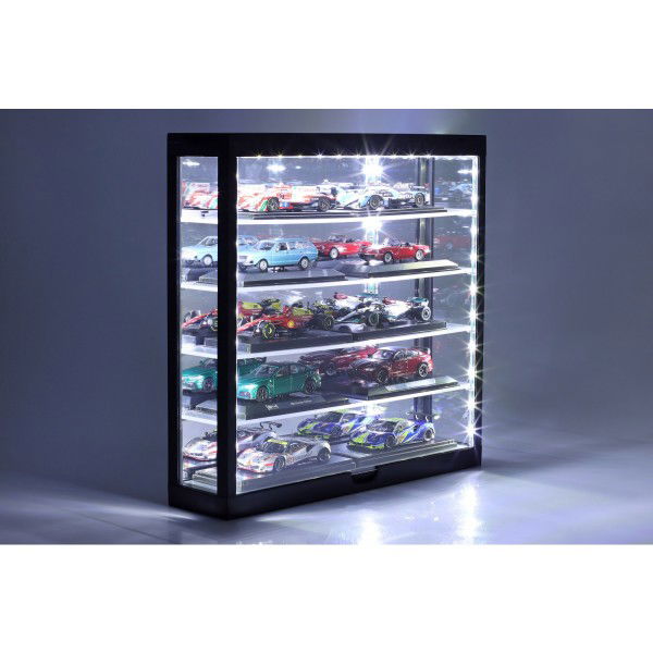 Vitrina con iluminación LED y espejo para maquetas de coches a escala 1/43, 1/64 negro