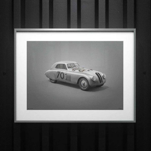 Affiche BMW 328 - Silver - Mille Miglia - 1940  - Colors of Speed