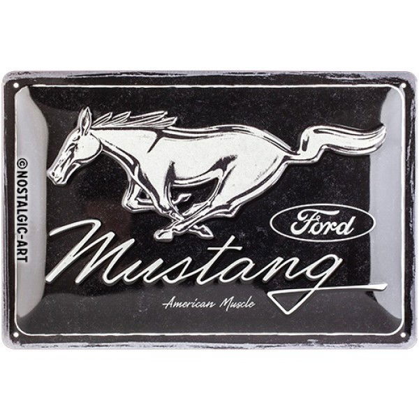 Plaque en Métal Ford Mustang - Horse Logo Black 20x30cm
