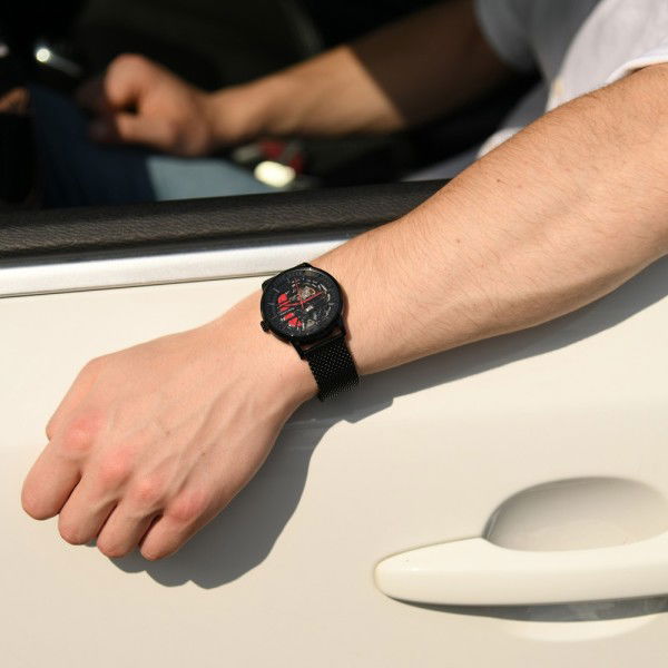 Paddock Watch Milanese + lether red