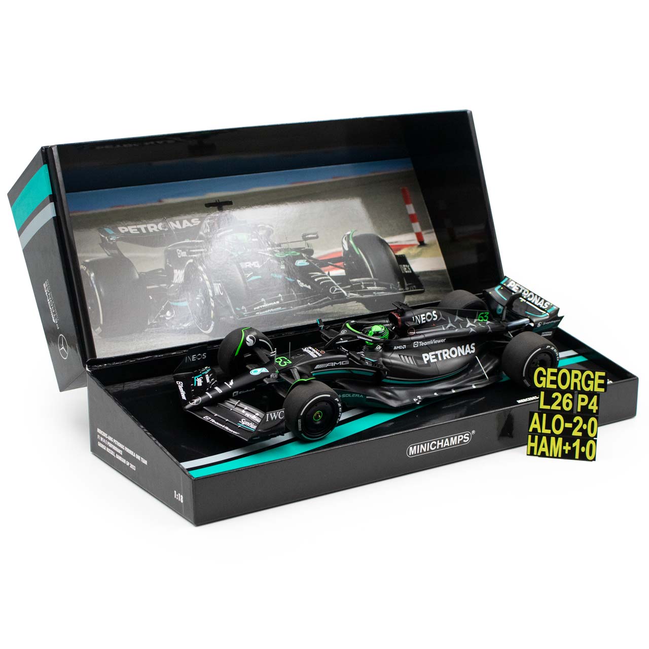 George Russell Mercedes AMG Petronas W14 Formel 1 Bahrain GP 2023 Limitierte Edition 1:18