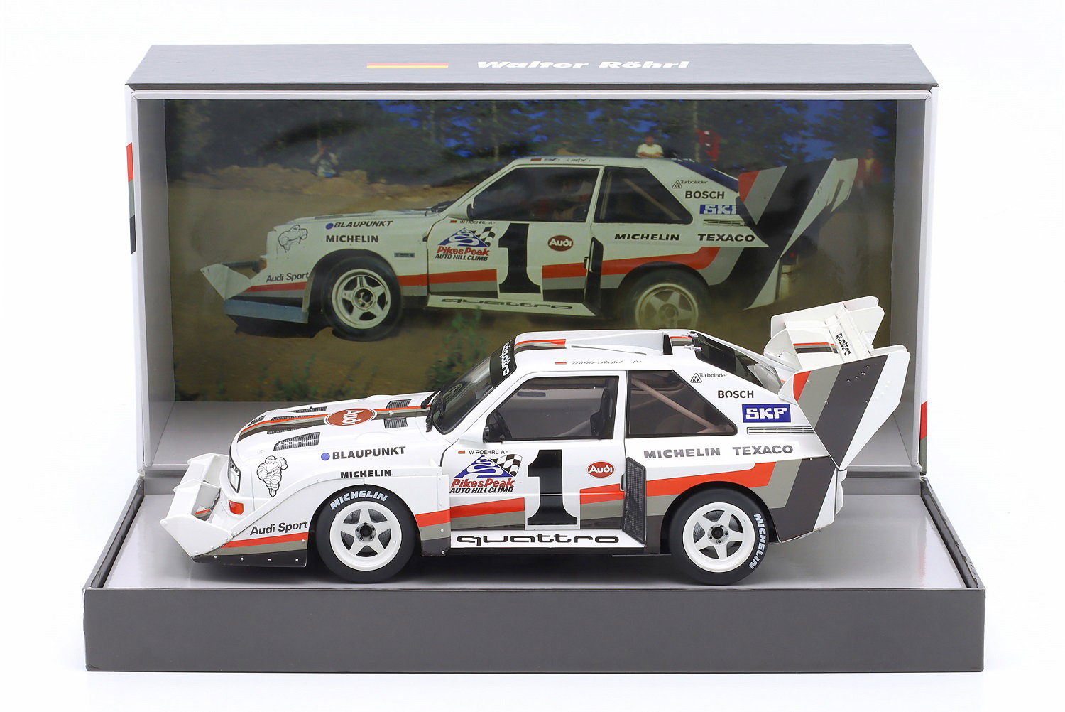 Audi Sport Quattro S1 E2 #1 Sieger Pikes Peak 1987 Walter R&ouml;hrl Sammlerbox 1:18