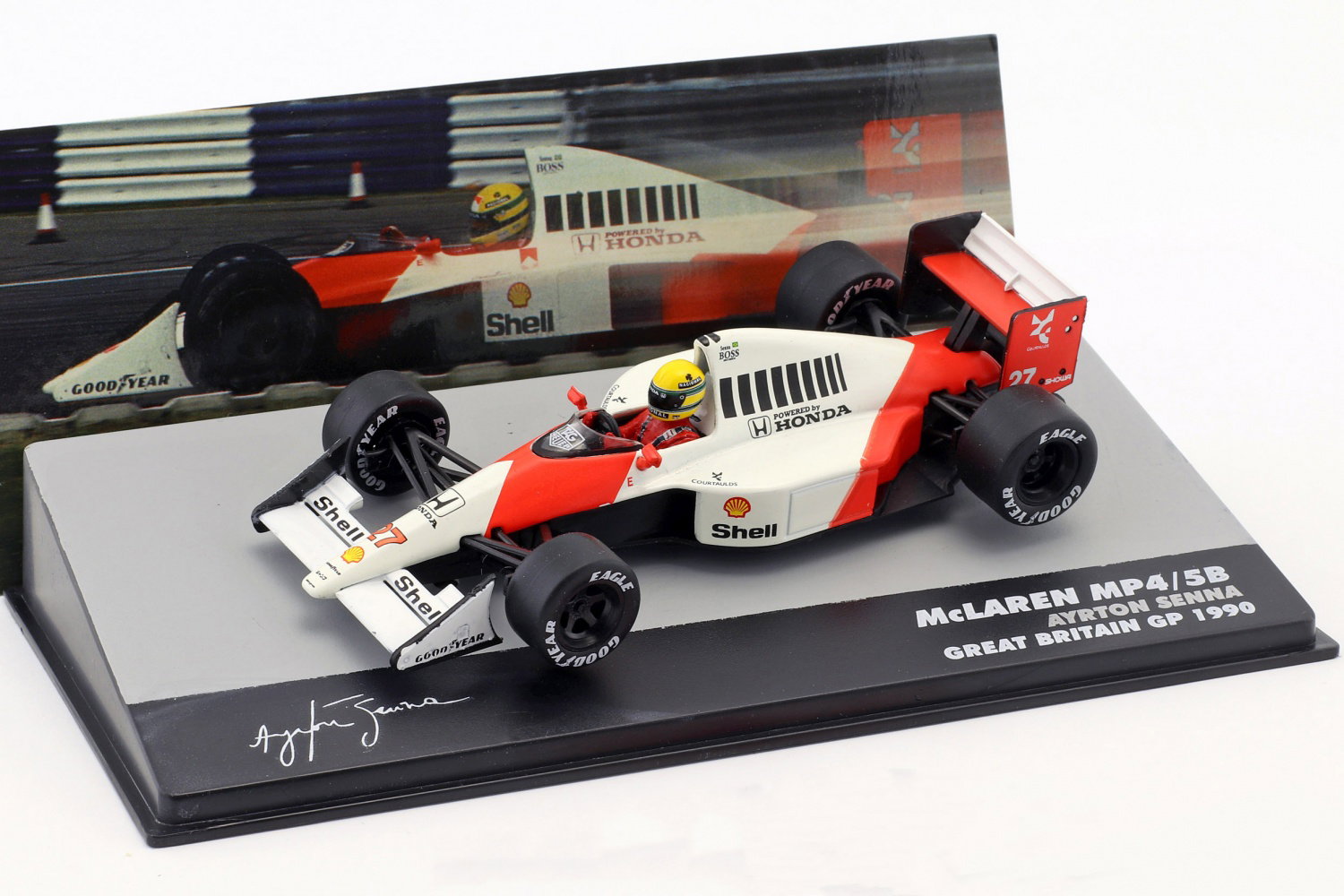 Ayrton Senna McLaren MP4/5B #27 Weltmeister Gro&szlig;britannien GP Formel 1 1990 1:43